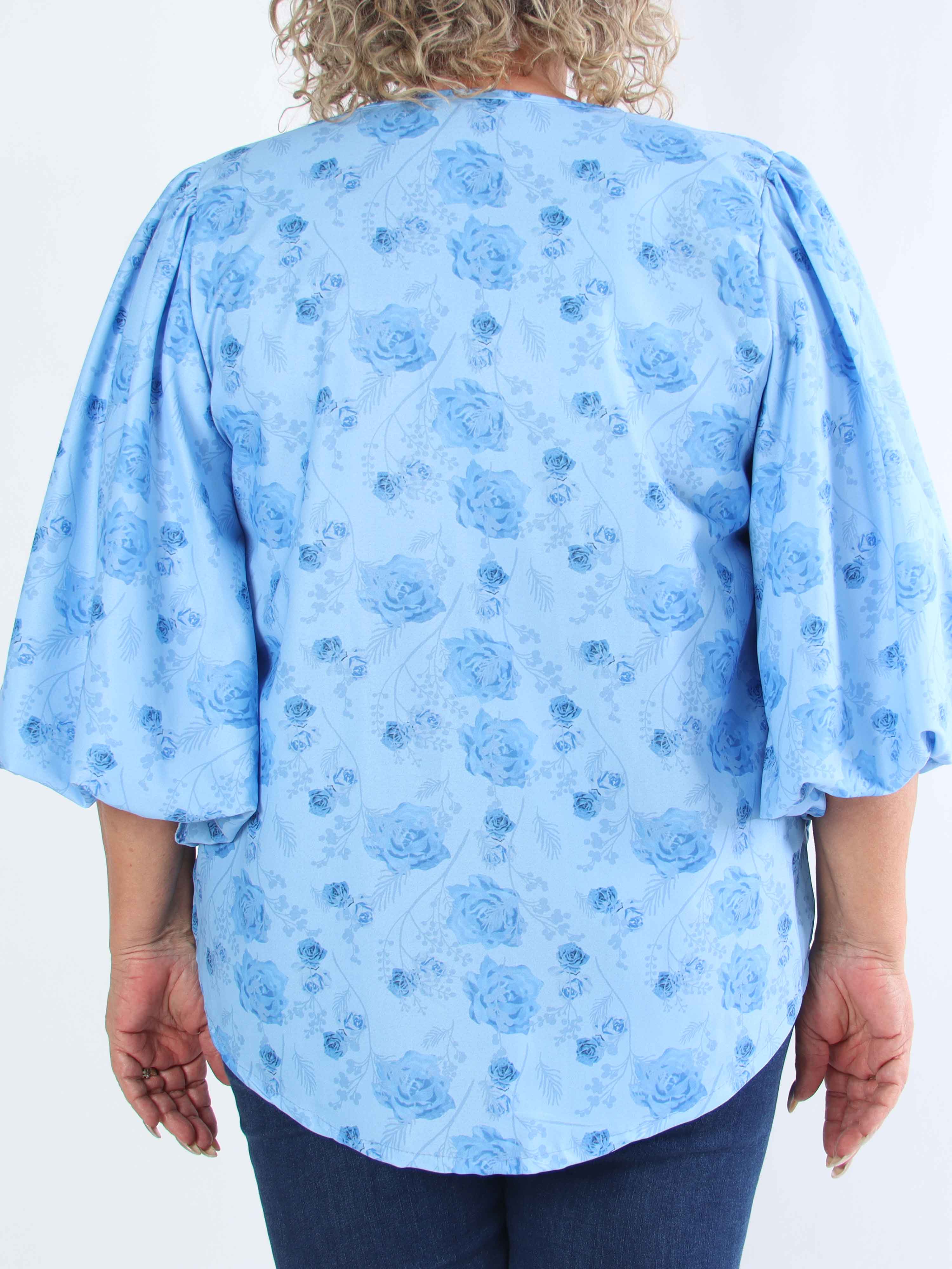 Lenora - Blomstret plus size tunika med pufærmer